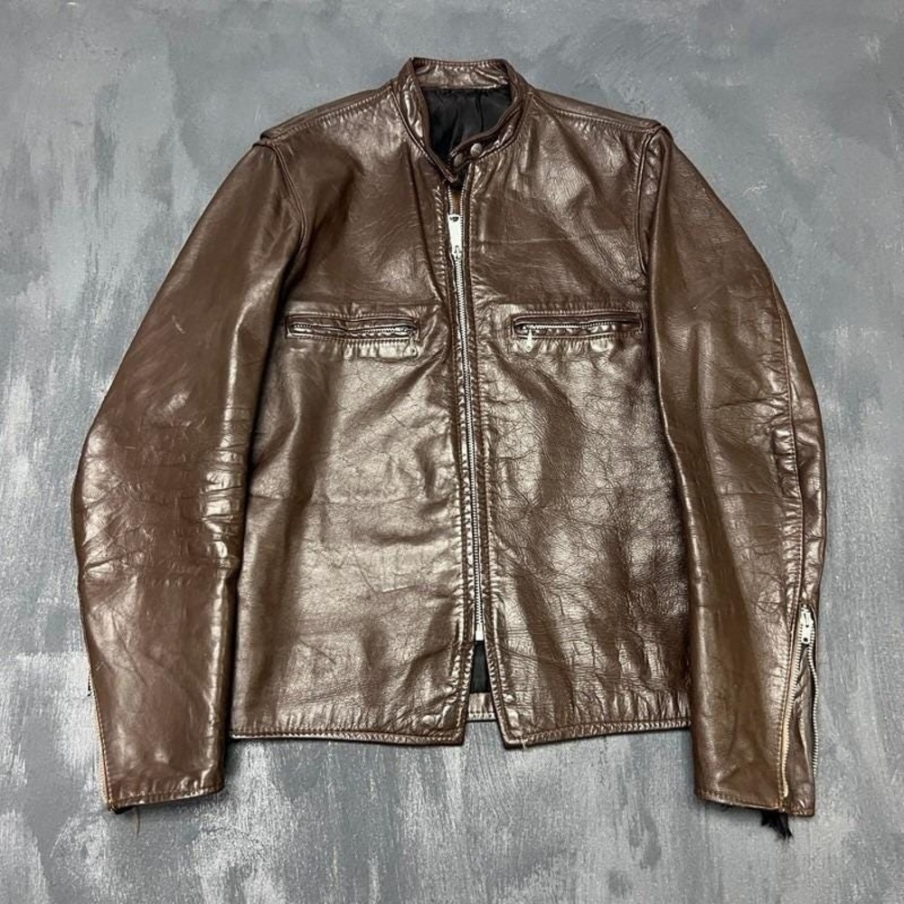 Vintage Brooks Leather Cafe Racer Jacket Mens 38 Brown 1960s